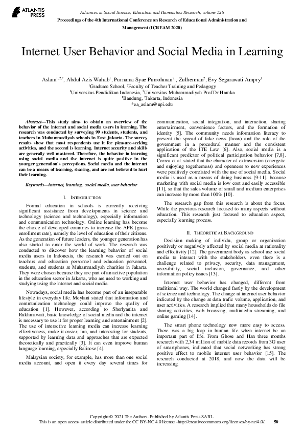 (PDF) Internet User Behavior and Social Media in Learning