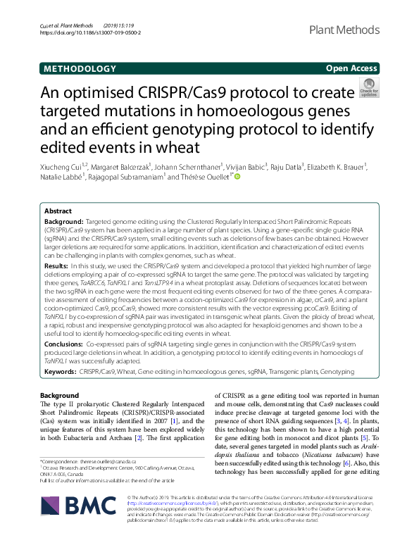 (PDF) An optimised CRISPR/Cas9 protocol to create targeted mutations in ...