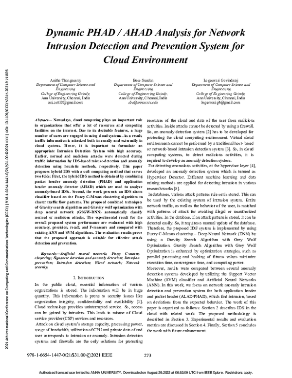 (PDF) Dynamic PHAD / AHAD Analysis for Network Intrusion Detection and ...