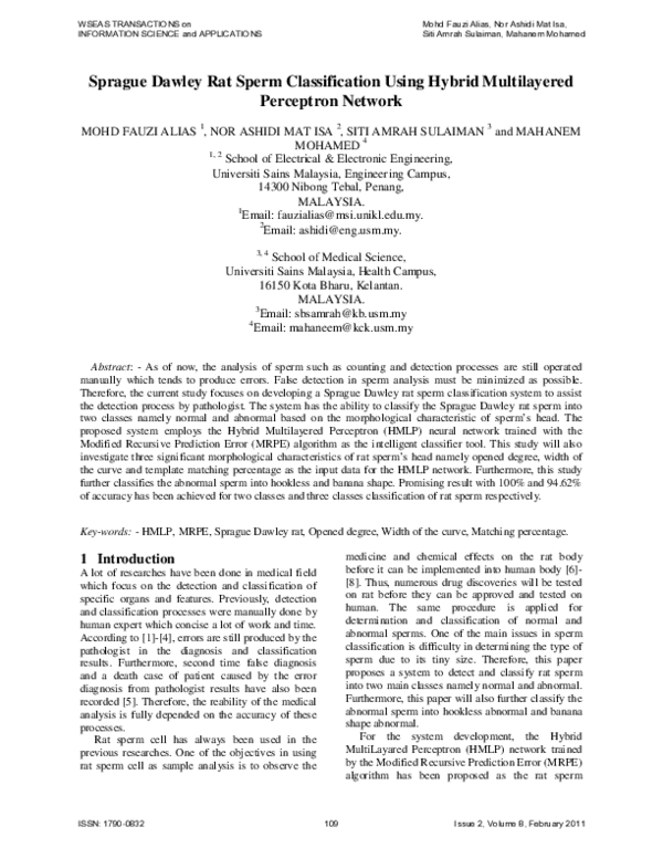 (PDF) Sprague Dawley rat sperm classification using hybrid multilayered ...