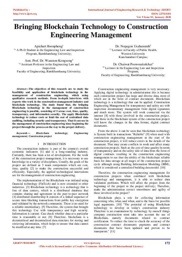 (PDF) Bringing Blockchain Technology to Construction Engineering Management