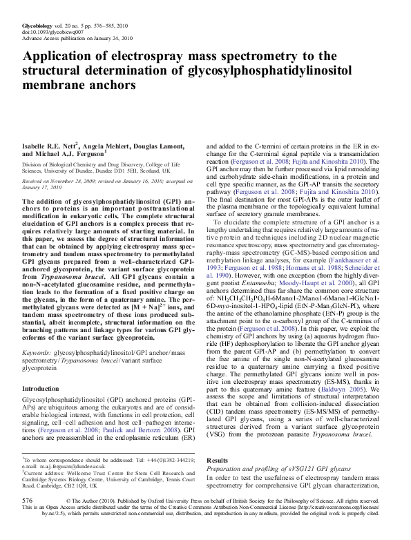 (PDF) Application of electrospray mass spectrometry to the structural ...