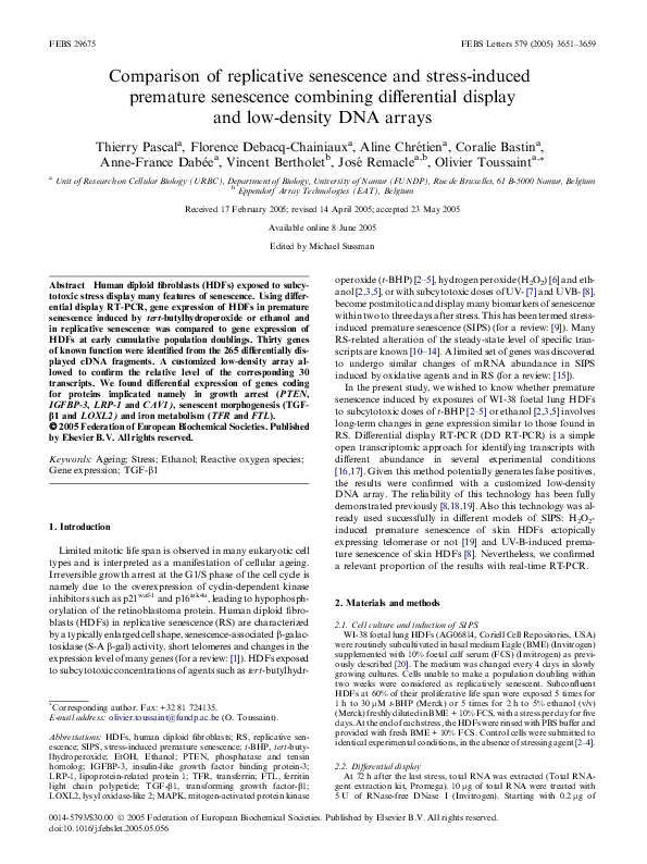 (PDF) Comparison of replicative senescence and stress-induced premature ...