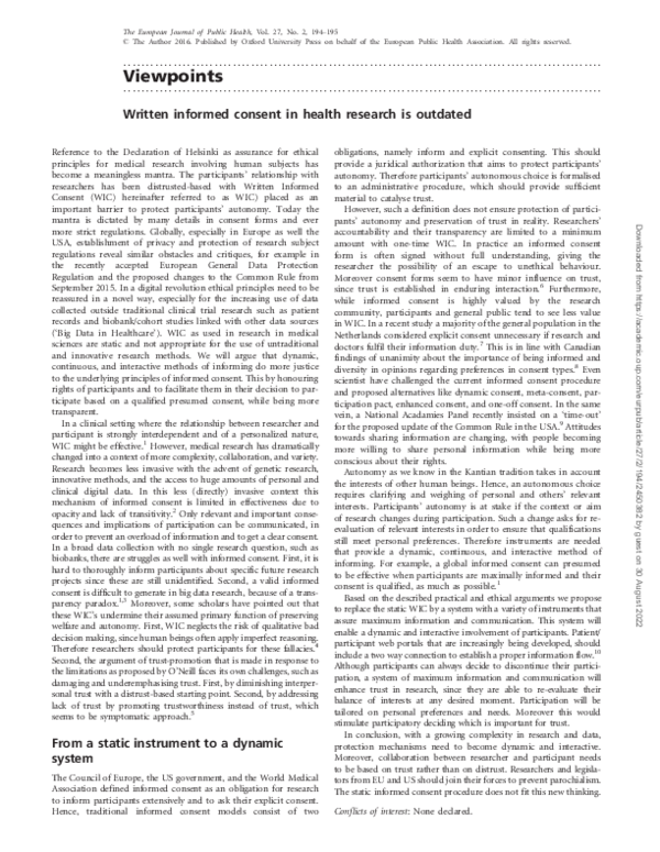 (PDF) Written informed consent in health research is outdated