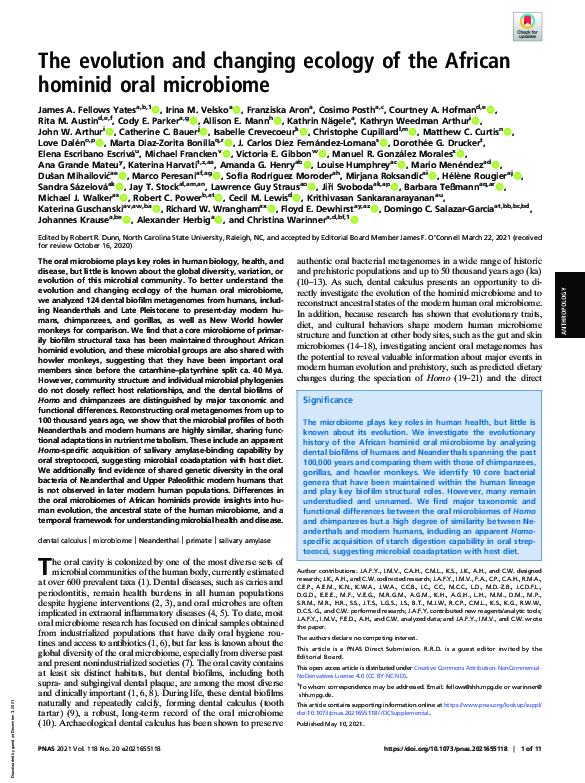 (PDF) The evolution and changing ecology of the African hominid oral ...