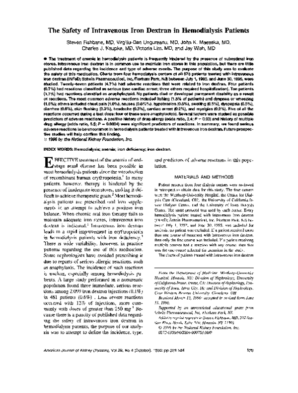 (PDF) The safety of intravenous iron dextran in hemodialysis patients