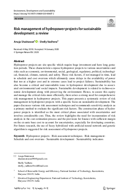 (PDF) Risk management of hydropower projects for sustainable ...
