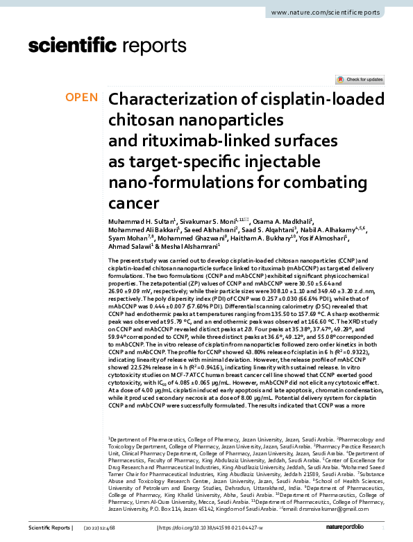 (PDF) Characterization of cisplatin-loaded chitosan nanoparticles and ...