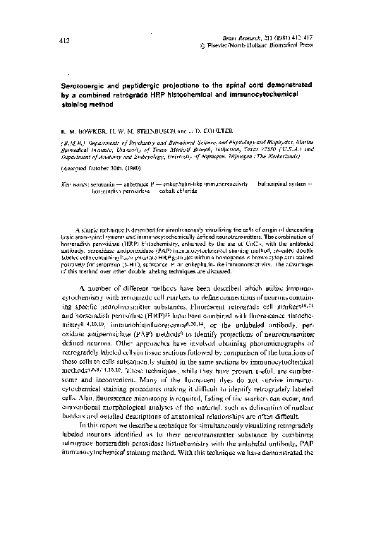 (PDF) Serotonergic and peptidergic projections to the spinal cord ...