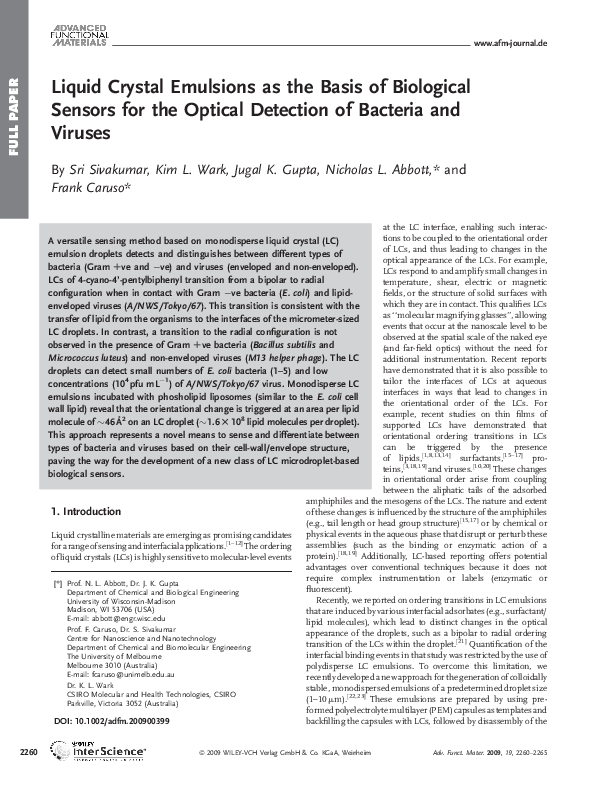 (PDF) Liquid Crystal Emulsions as the Basis of Biological Sensors for ...