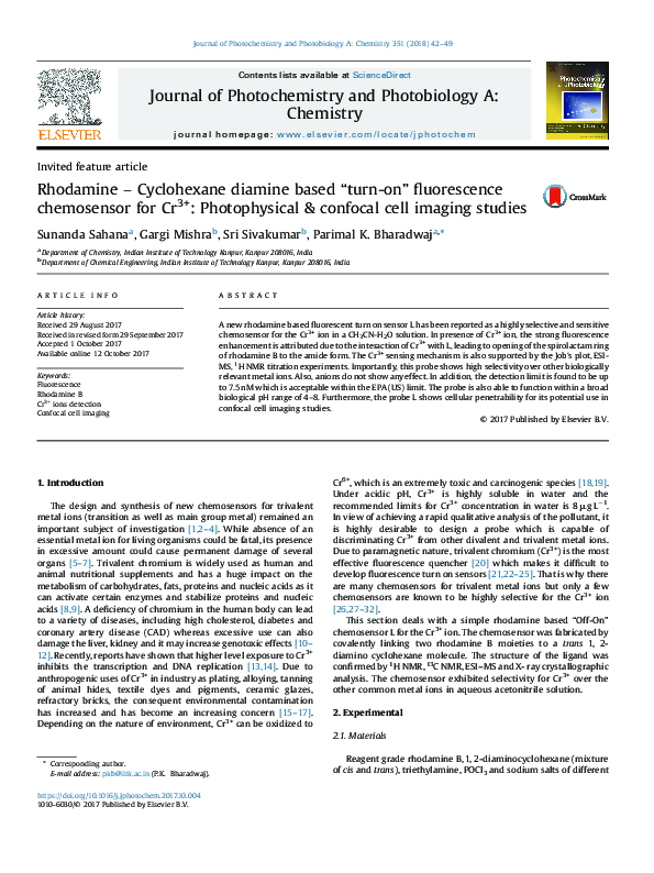 (PDF) Rhodamine – Cyclohexane diamine based “turn-on” fluorescence ...
