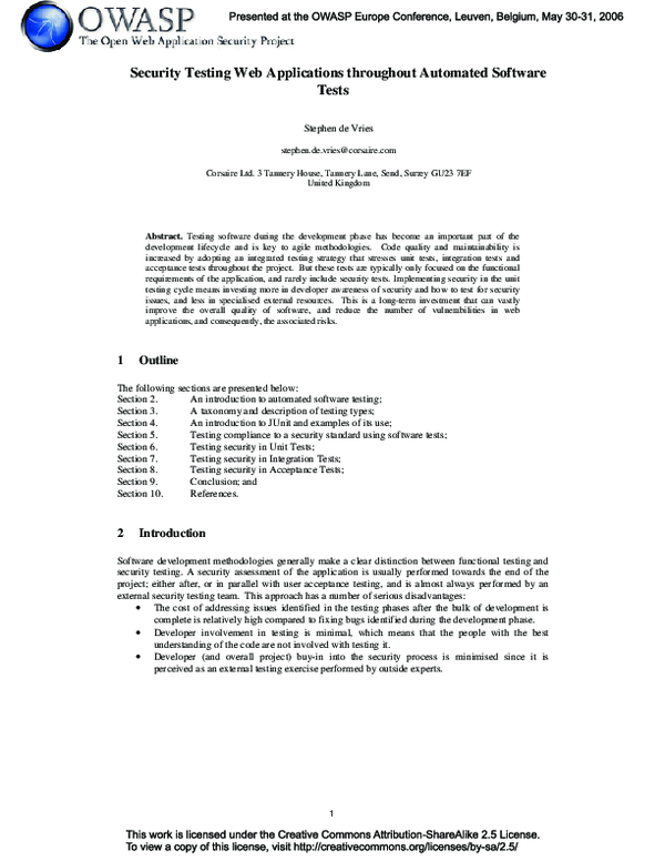(PDF) Security Testing Web Applications throughout Automated Software ...