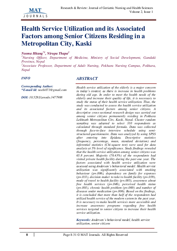 (PDF) Health Service Utilization and its Associated Factors among ...