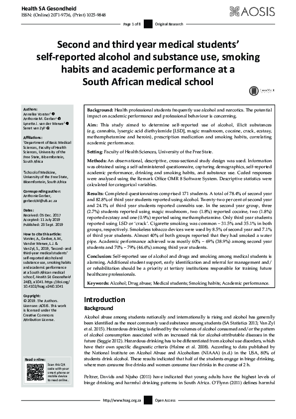 (PDF) Second and third year medical students’ self-reported alcohol and ...