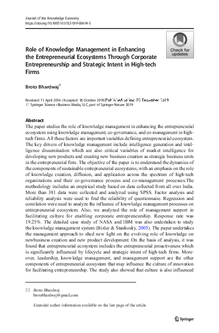(PDF) Role of Knowledge Management in Enhancing the Entrepreneurial ...