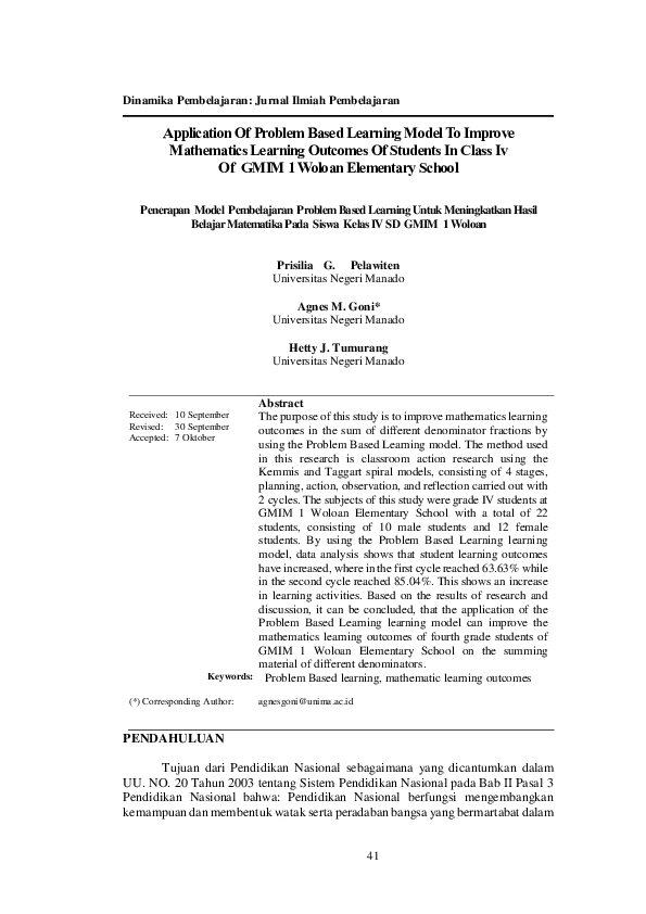 (PDF) Penerapan Model Pembelajaran Problem Based Learning Untuk ...
