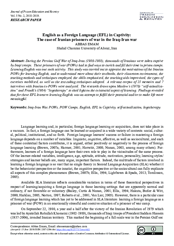 (PDF) English as a Foreign Language (EFL) in Captivity: The case of ...