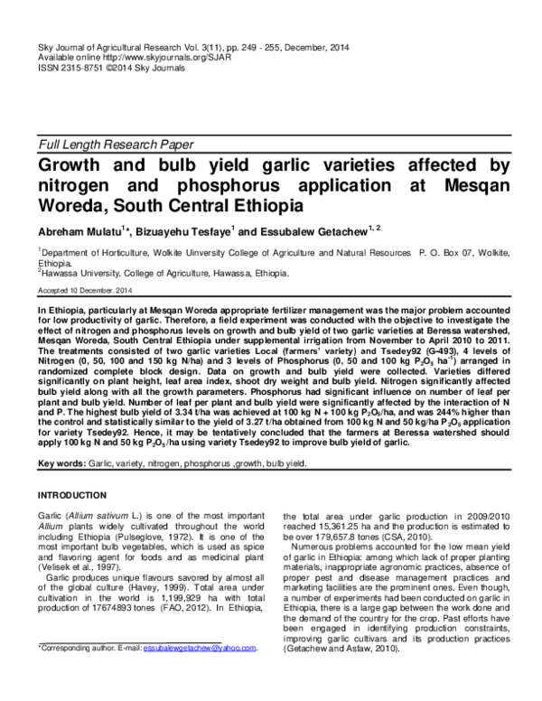(PDF) Growth and bulb yield garlic varieties affected by nitrogen and ...