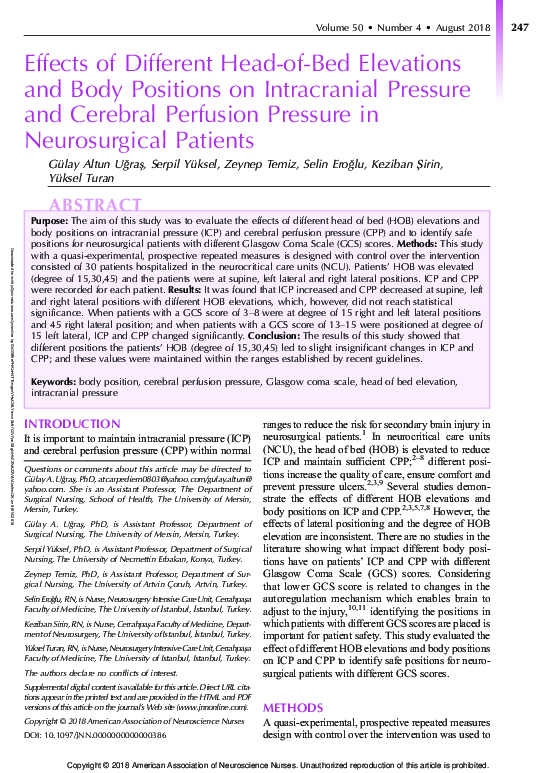 (PDF) Effects of Different Head-of-Bed Elevations and Body Positions on ...