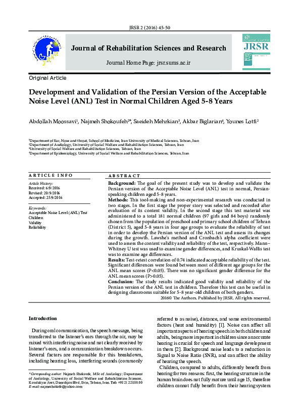 (PDF) Development and Validation of the Persian Version of the ...