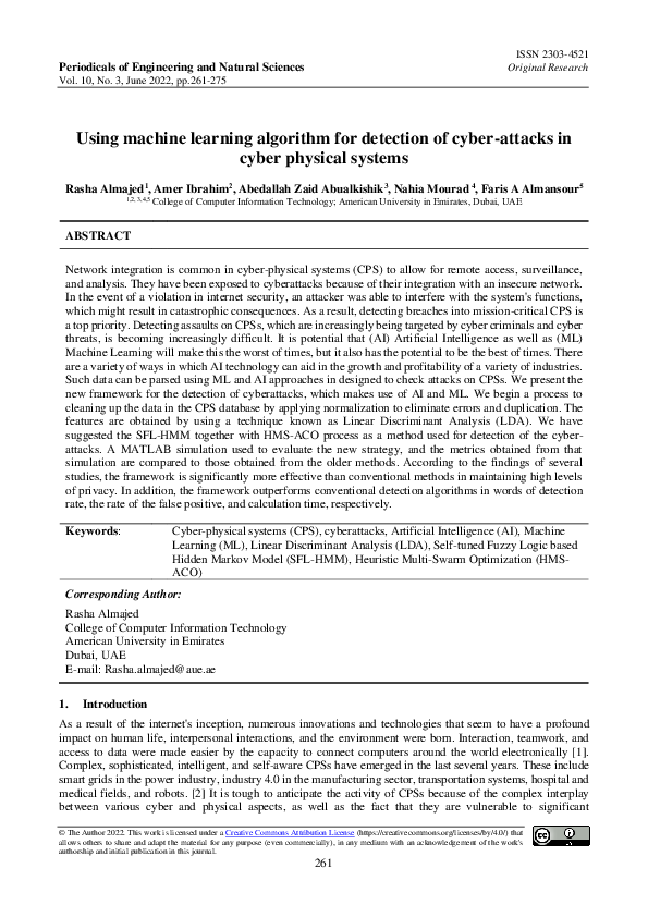(PDF) Using machine learning algorithm for detection of cyber-attacks ...