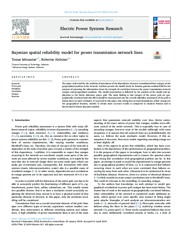 (PDF) Bayesian spatial reliability model for power transmission network ...
