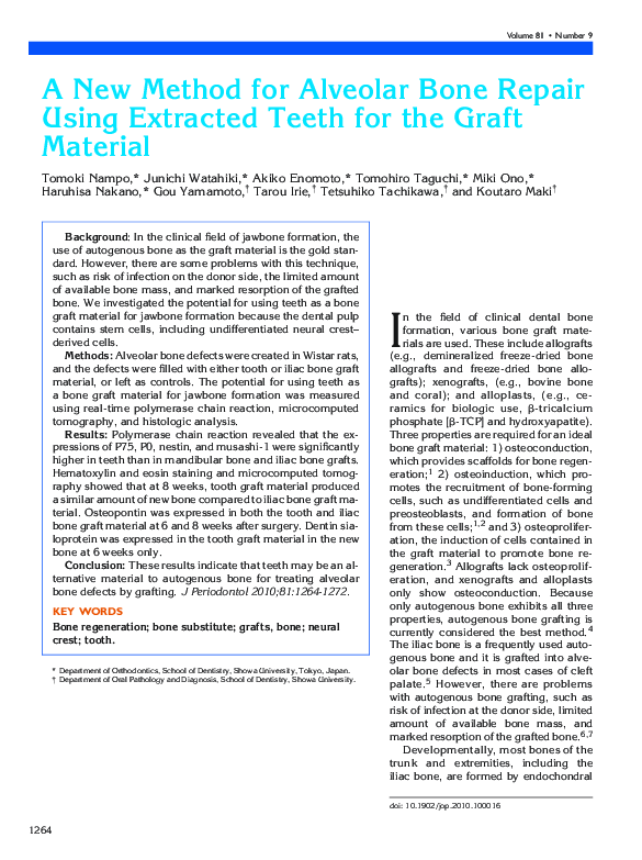 (PDF) A New Method for Alveolar Bone Repair Using Extracted Teeth for ...