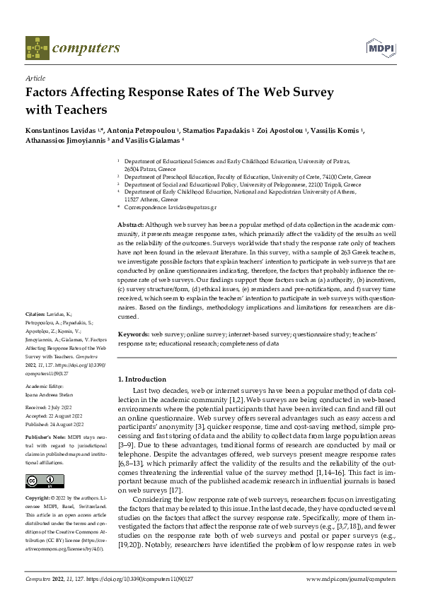 (PDF) Factors Affecting Response Rates of The Web Survey with Teachers