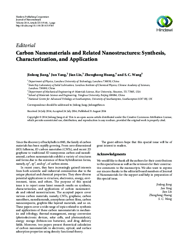 (PDF) Carbon Nanomaterials and Related Nanostructures: Synthesis ...