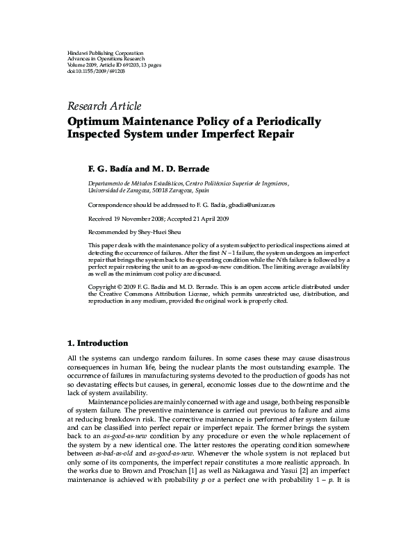(PDF) Optimum Maintenance Policy of a Periodically Inspected System ...