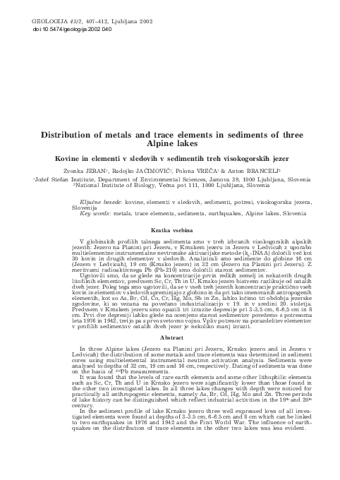 (PDF) Distribution of metals and trace elements in sediments of three ...