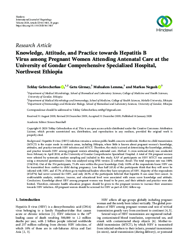 (PDF) Knowledge, Attitude, and Practice towards Hepatitis B Virus among ...