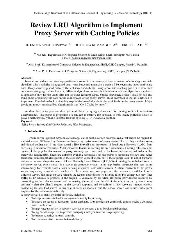 (PDF) MODIFIED LRU ALGORITHM to IMPLEMENT PROXY SERVER with CACHING ...