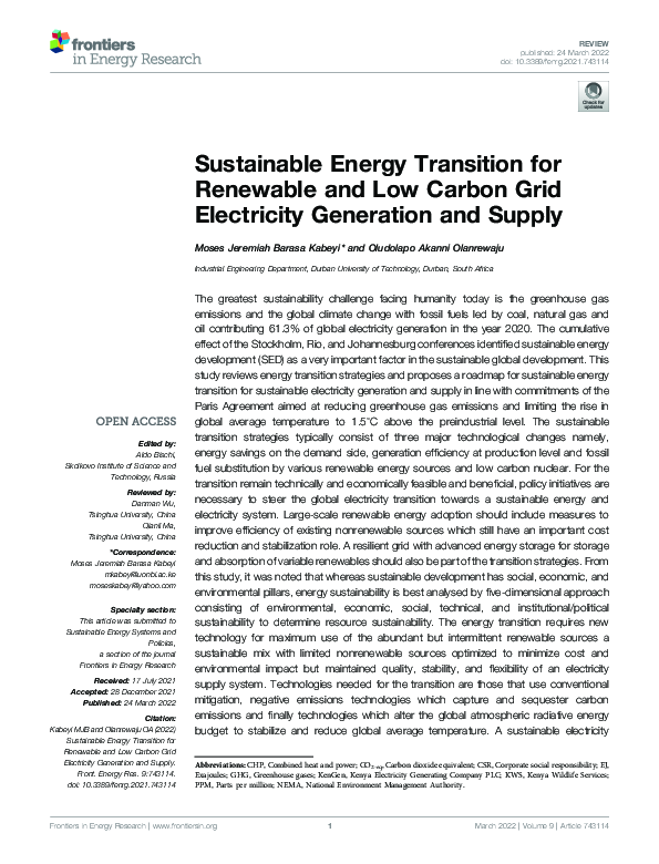 (PDF) Sustainable Energy Transition for Renewable and Low Carbon Grid ...