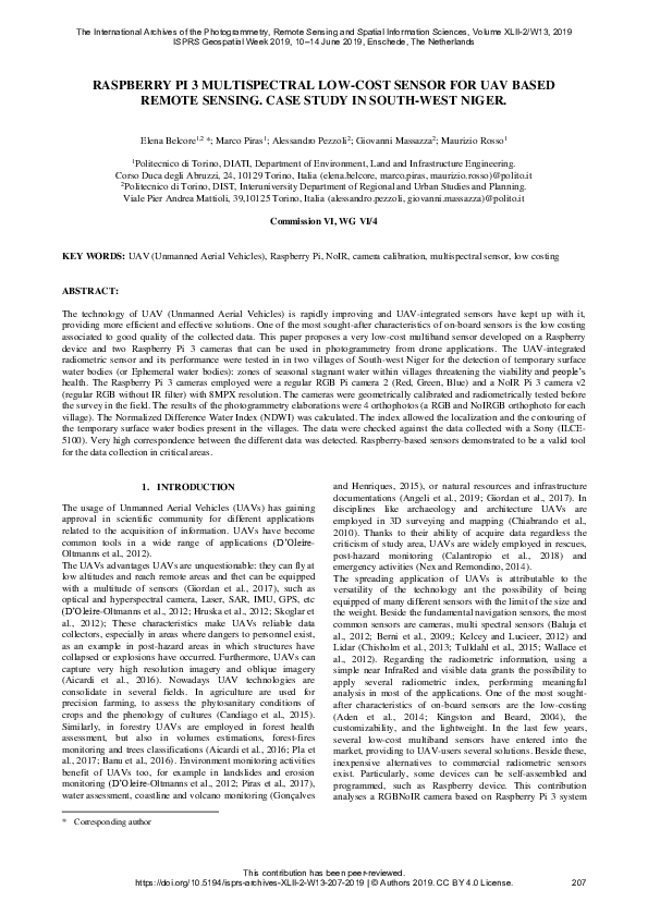 (PDF) Raspberry Pi 3 Multispectral Low-Cost Sensor for Uav Based Remote ...