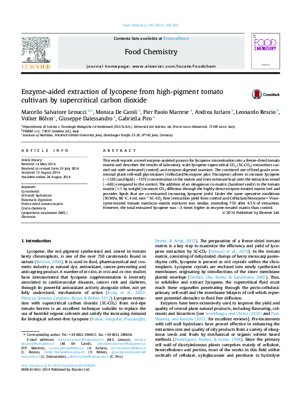 (PDF) Enzyme-aided extraction of lycopene from high-pigment tomato ...