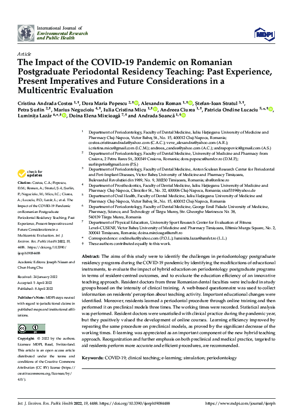 (PDF) The Impact of the COVID-19 Pandemic on Romanian Postgraduate ...