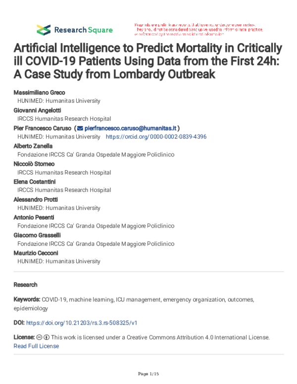 (PDF) Artificial Intelligence to Predict Mortality in Critically ill ...