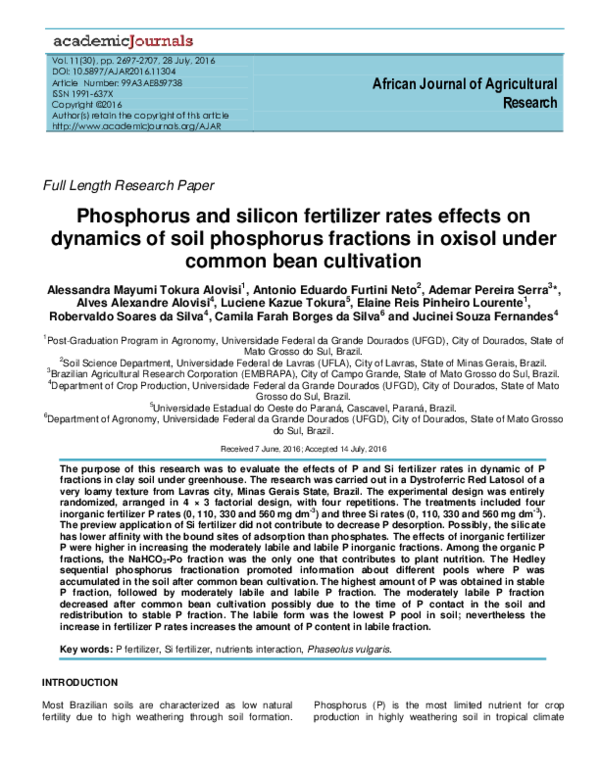 (PDF) Phosphorus and silicon fertilizer rates effects on dynamics of ...