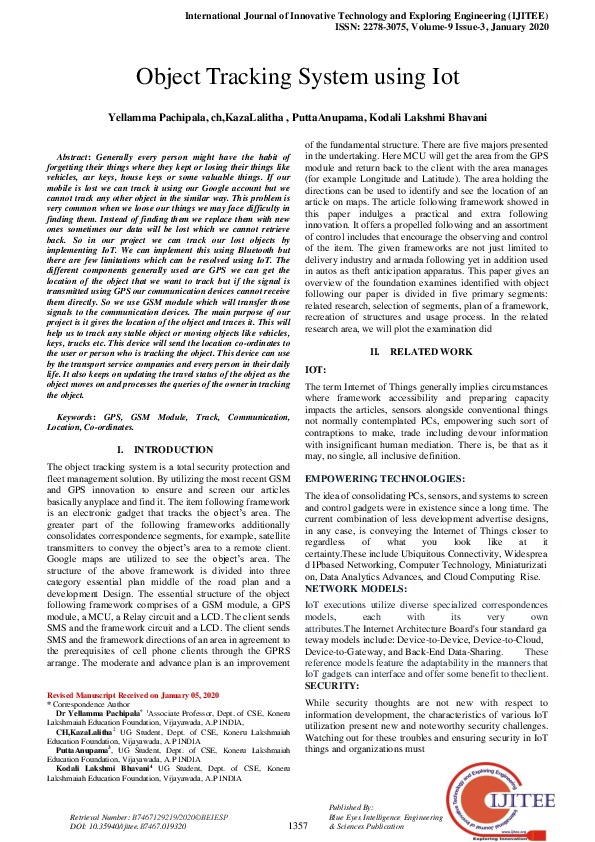 (PDF) Object Tracking System using Iot