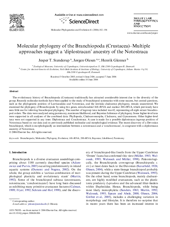 (PDF) Molecular phylogeny of the Branchiopoda (Crustacea)–Multiple ...