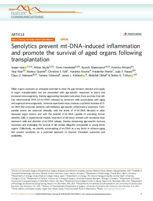 (PDF) Senolytics prevent mt-DNA-induced inflammation and promote the ...