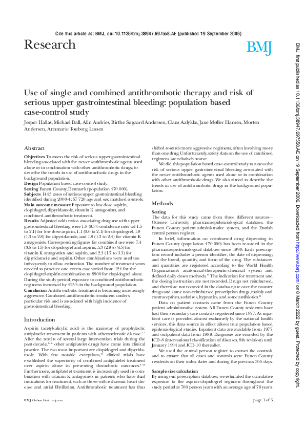 (PDF) Use of single and combined antithrombotic therapy and risk of ...