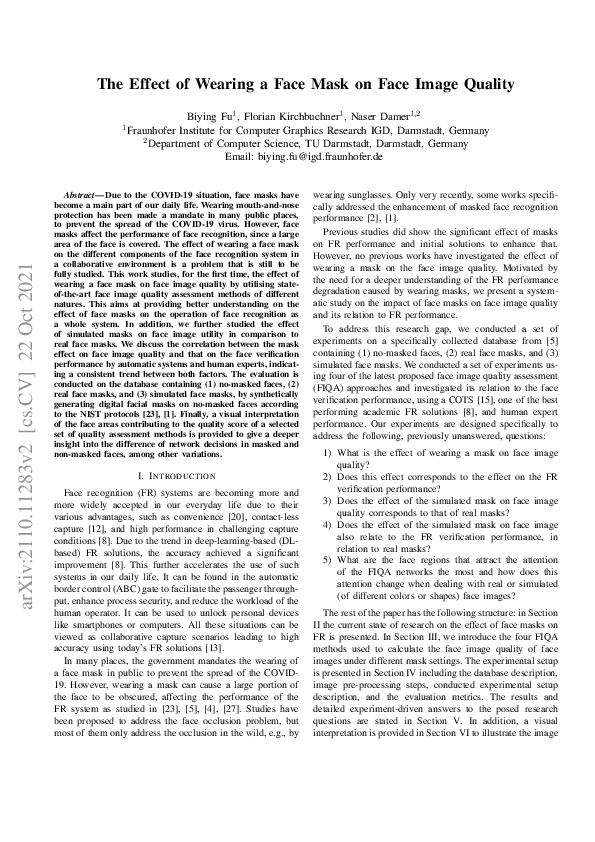 (PDF) The Effect of Wearing a Face Mask on Face Image Quality