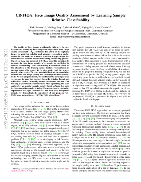 (PDF) CR-FIQA: Face Image Quality Assessment by Learning Sample ...