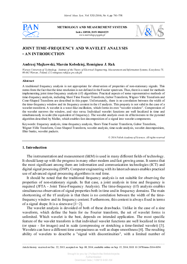 (PDF) Joint Time-Frequency And Wavelet Analysis - An Introduction