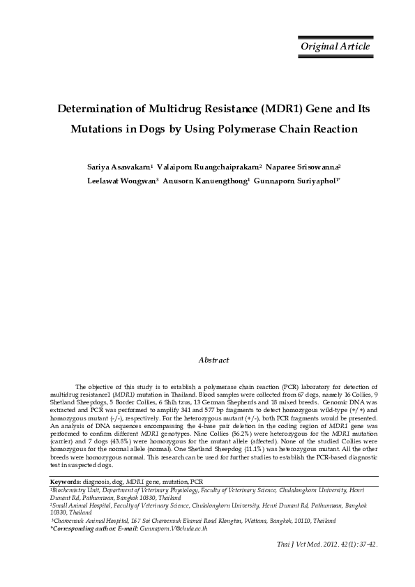 (PDF) Determination of Multidrug Resistance (MDR1) Gene and Its ...