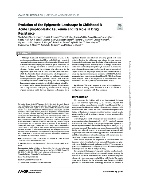 (PDF) Evolution of the Epigenetic Landscape in Childhood B Acute ...