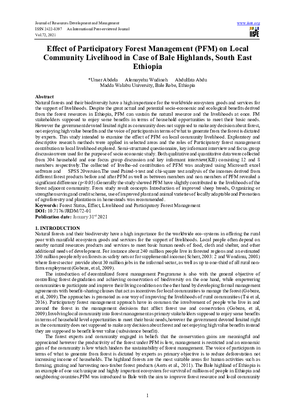 (PDF) Effect of Participatory Forest Management (PFM) on Local ...