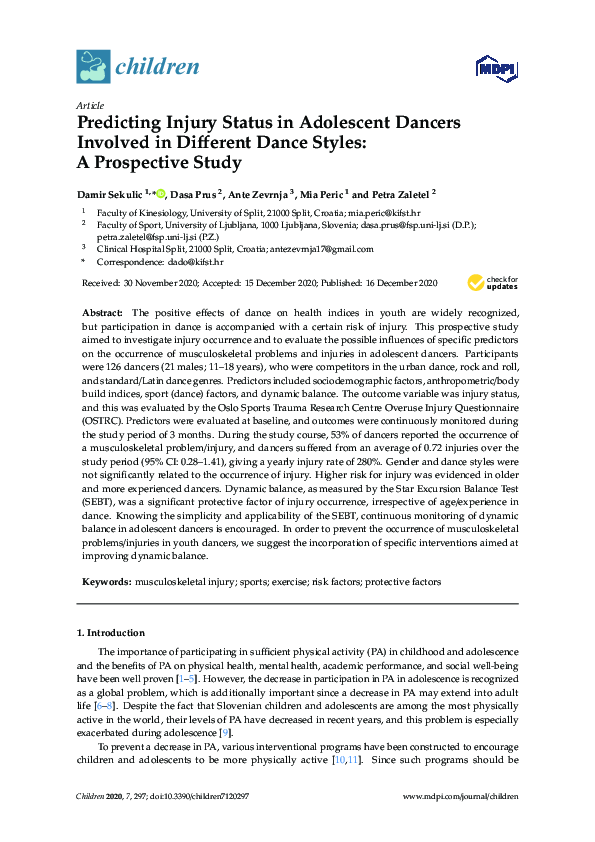 (PDF) Predicting Injury Status in Adolescent Dancers Involved in ...